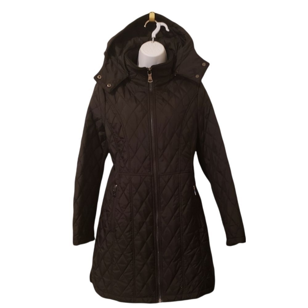 long BLACK quilted Calvin Klein hooded coat